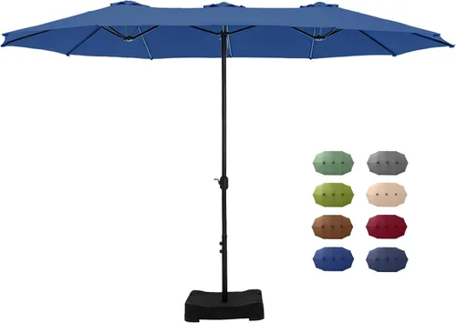 Vista 16 de GREEN PARTY Sombrilla de patio rectangular de 15 pies con base incluida, sombrilla de mesa de doble cara con manivela, sombrillas grandes