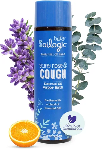 Oilogic Alivio de baño de vapor para la nariz y la tos congestionada para bebés y niños pequeños, mezcla de aceite esencial, alivia naturalmente con