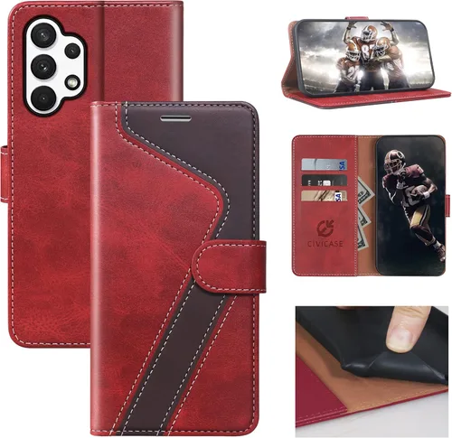 Vista 18 de Funda tipo cartera para Samsung Galaxy A13 5G, funda de cuero con tapa con bloqueo RFID, soporte para tarjetas de crédito, soporte magnético