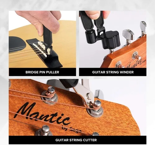 Vista 6 de Kit de herramientas de reparación de guitarra de 25 piezas con bolsa de transporte para guitarra eléctrica acústica, ukelele, bajo, herramienta