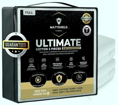 Vista 14 de MATTSHIELD - Kit de 3 piezas para piel sensible, protector de colchón de chinches tamaño King + 2 fundas de almohada Queen con cremallera, parte