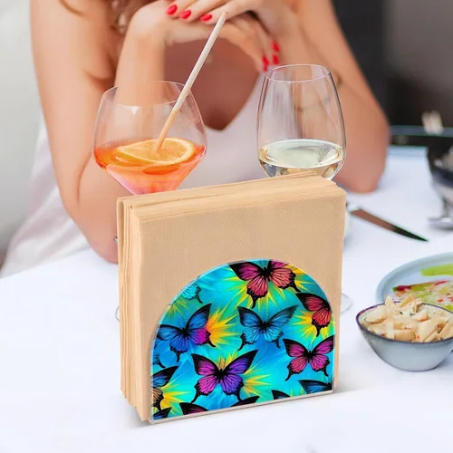Vista 7 de Servilletero con diseño de mariposa azul y morado para mesas, servilleteros de acrílico transparente, servilleteros de cóctel para cocina