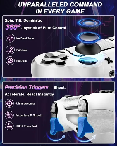 Vista 2 de Quevati Wireless Controller for PS-4, Dual Vibration Game Joystick/Motion Sensing/Touchpad/Speaker/3.5mm Audio Jack Headphone, Upgraded Six-Axis