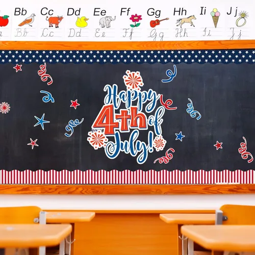 Vista 4 de Whaline 60 hojas de 69 pies, diseño de rayas patrióticas de estrellas y rayas, 2 diseños autoadhesivos de bandera americana, para decoración