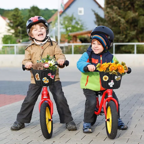 Vista 7 de Cesta delantera para bicicleta de niños, tejida a mano multicolor, para niños y niñas