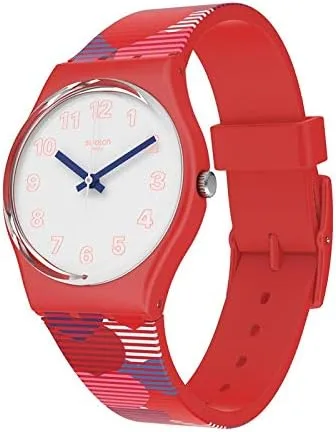 Vista 3 de Swatch Reloj analógico de cuarzo para mujer con correa de silicona GR182, rojo, correa, Rojo -, Correa