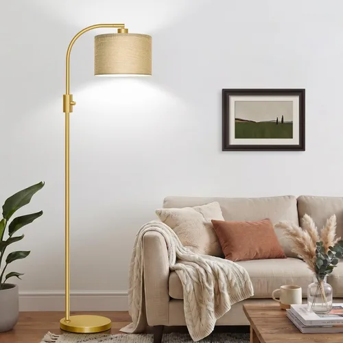 Vista 11 de Nintiue Lámpara de pie moderna de arco regulable con pantalla champán, bombilla LED de 1200 lúmenes incluida, para sala de estar y lectura