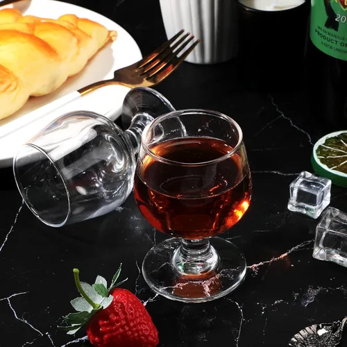 Vista 6 de Meanplan Lindos vasos de chupito, mini snifters coñac, tazas de 1.7 onzas, juego de vajilla de vidrio para whisky, jugo, vodka, jerez, champán