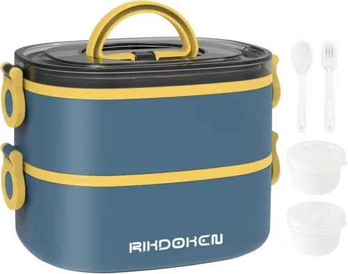 Vista 12 de RIKDOKEN Lonchera apilable de 3 capas, caja Bento portátil de 94 onzas de gran capacidad a prueba de fugas con cuchara, tenedor y cajas de salsa