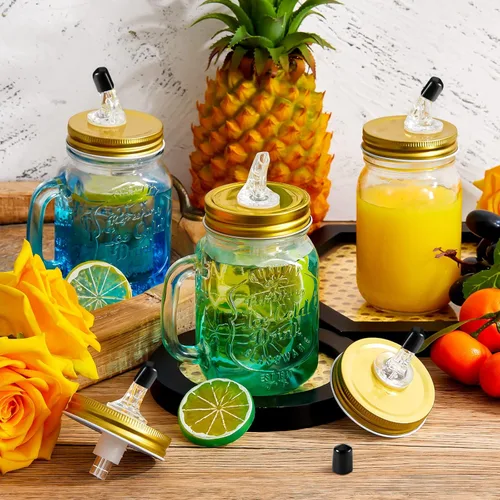 Vista 4 de Tessco 8 boquillas de tarro Mason con solapa, tarro Mason con boquilla, tamaño de boca regular, dispensador de 2.756 in, cubierta de germinación a