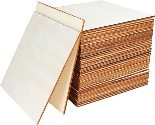 50 Pieces 6x6 Inch Wood Squares Unfinished Basswood Plywood Wooden Sheets 1/8 inch Thick Blank Wood Squares for Crafts Painting Scrabble Tiles Mini