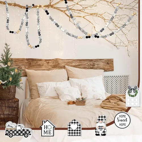 Vista 6 de Thyle 200 cuentas de madera de color blanco y negro con rayas de búfalo de 0.630 in y 0.787 in, cuentas de color sólido arqueadas para ventana