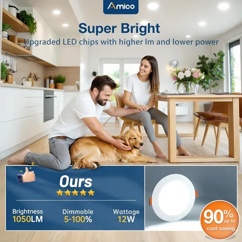 Vista 5 de Amico Paquete de 6 luces LED empotrables de 3 pulgadas con caja de Blanco