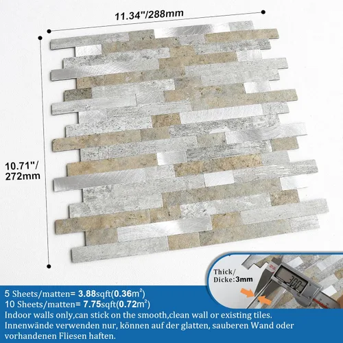 Vista 5 de MOFIT Azulejo de Respaldo de Ladrillo de Piedra 3D para Cocina Despegar y Pegar Azulejo de Pared Autoadhesivo, Pegatinas de Azulejos de Mosaico