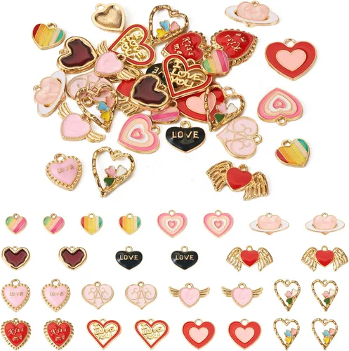 Dijes de esmalte de aleación surtidos con diseño de corazón de arco iris, encantos de corazón de amor, dijes de joyería coloridos, dijes de pulsera