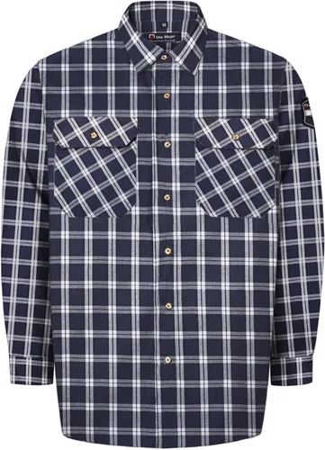 Vista 10 de Camisas FR grises para hombre, sarga de algodón de 7.5 onzas, manga larga, ajuste regular, cuello de punto, cuello Henley, 2 bolsillos de parche