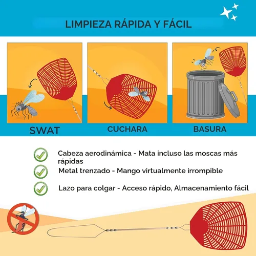Vista 4 de W4W, Matamoscas Bug & Fly Swatter con mango de metal trenzado, paquete de 6 matamoscas para interiores y exteriores
