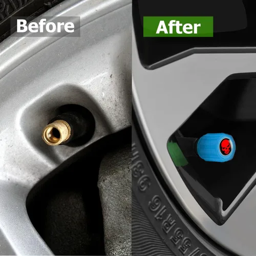Vista 6 de 12 tapones fluorescentes para válvulas de neumáticos, resistentes a la corrosión, para automóvil, con forma de calavera iluminada luminosa que