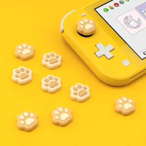 Vista 6 de GeekShare Cat Paw Shape Thumb Grip Caps,Soft Silicone Joystick Cover Compatible with Nintendo Switch OLED Switch Lite (Brown & Yellow)