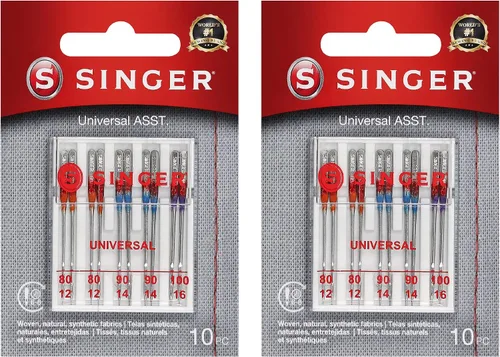 SINGER Agujas universales de punta regular para máquina de coser, 20 unidades, tamaños 80/12, 90/14, 100/16 | 20 universal regular-point needles in