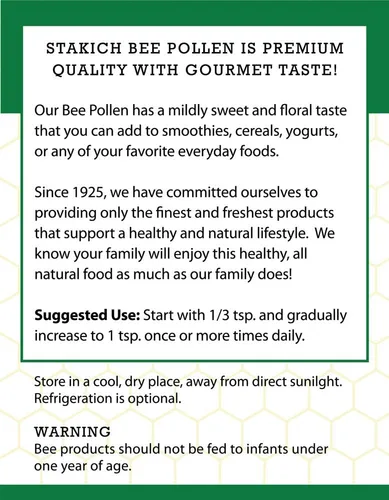 Vista 3 de Stakich Gránulos de polen de abeja español, 1 libra (16 onzas), puro, natural, sin procesar