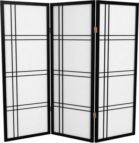 Vista 23 de Pantalla Shoji corta de doble cruz de 4 pies - Negro - 6 paneles