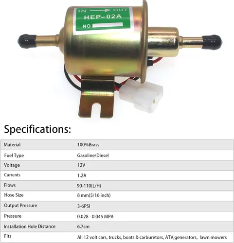 Vista 3 de Bomba de combustible eléctrica universal 12V 8mm 5/16 Kit de manguera de línea de combustible 12 voltios Bomba de combustible en línea