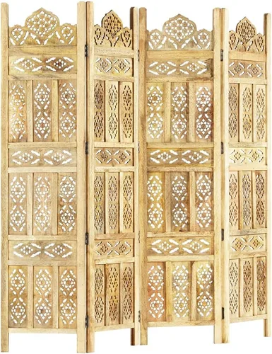Vista 52 de Divisor de habitación de madera tallado a mano de 4 paneles, divisores de habitación plegables independientes, divisor de habitación, pantalla