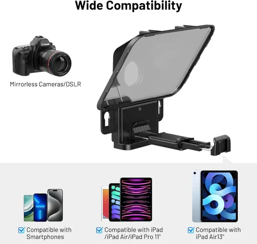 Vista 3 de Desview Teleprompter T3 Teleprompter con control remoto funciona con iPad/Tablet/Smartphone de hasta 10 pulgadas de alto espejo Soporte de espejo