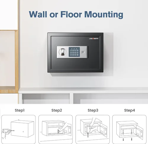 Vista 5 de Locksworth Caja de seguridad para el hogar, caja de seguridad de 0.6 pies cúbicos, caja de seguridad digital para dinero, joyas, documentos y armas