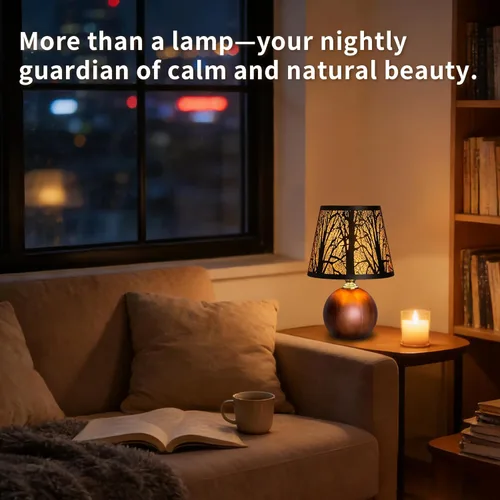 Vista 7 de Lámpara gótica con pantalla de bosque de 7.1 pulgadas, lámpara de árbol con base de madera maciza, lámpara de iluminación ambiental regulable de 3