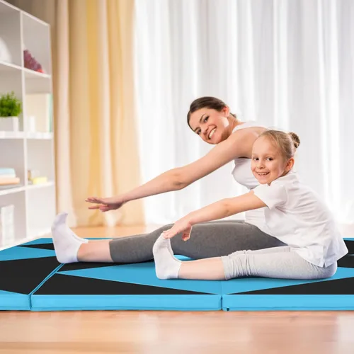 Vista 6 de Giantex 4'x10'x 2" Gymnastics Mat, 4-Panel Folding Aerobics Exercise Mat w/Hook & Loop Fastener, Carrying Handle, Portable Tumbling Mat for
