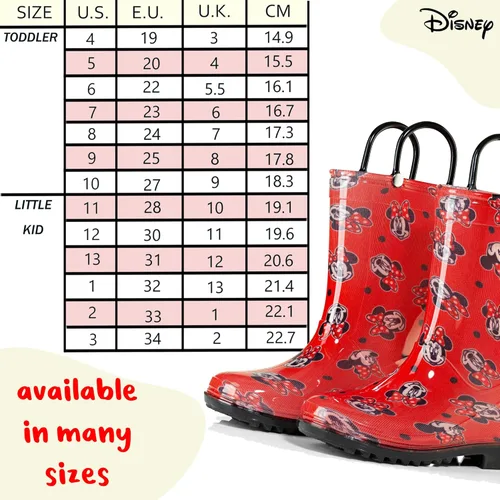 Vista 6 de Disney Minnie Mouse Girls' Waterproof PVC Rain Boots with Easy-On Handles Toddler & Little Kid Sizes