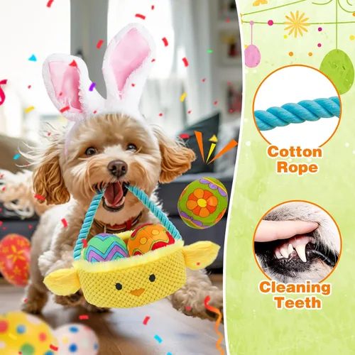 Vista 3 de Juguetes de Pascua para Perros, Juguete de Pascua de Escondite para Perros, Juguetes Interactivos con Silbato y Puzle para Perros con Papel