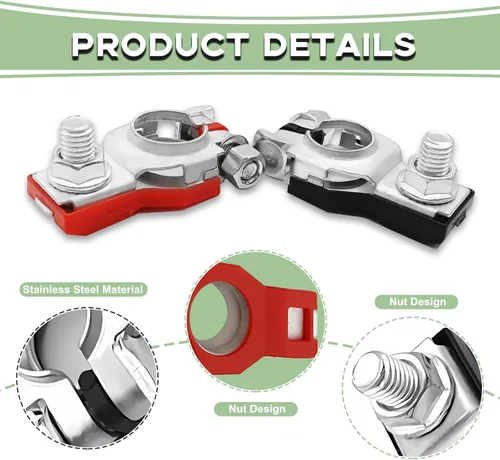 Vista 3 de 1 par de conectores de terminal de batería para Nissan - Compatible con Nissan/Rogue/Maxima/Murano/Sentra, terminales de batería positivos