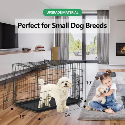 Vista 2 de Jaula para perros pequeños de 24 pulgadas, jaulas resistentes para perros pequeños, jaula plegable de alambre de metal con bandejas extraíbles