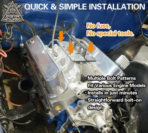 Vista 8 de LS - Placa elevadora de motor SBC BBC compatible con Ford 2,4 barriles Holley Spread Bore Carb placa de elevación universal del motor, negro