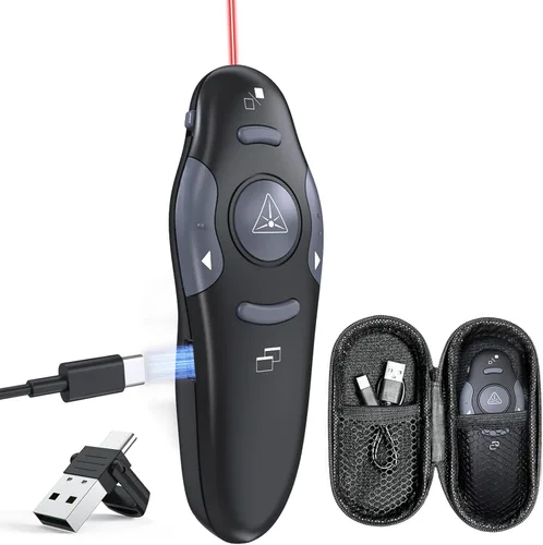 Clicker de presentación con estuche de almacenamiento, USB C recargable inalámbrico presentador remoto Powerpoint Clicker con funda protectora