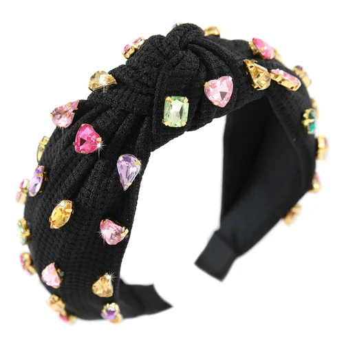 Vista 28 de Diadema anudada de perlas para mujer, diadema con brillantes diamantes de imitación, adornada con cristales, diadema ancha con nudo, accesorio