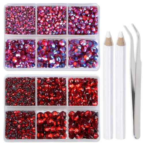 Vista 36 de LPBeads 6400 unidades de diamantes termoadhesivos de 12 colores con parte trasera plana, 5 tamaños mixtos, gemas de cristal redondas con pinzas