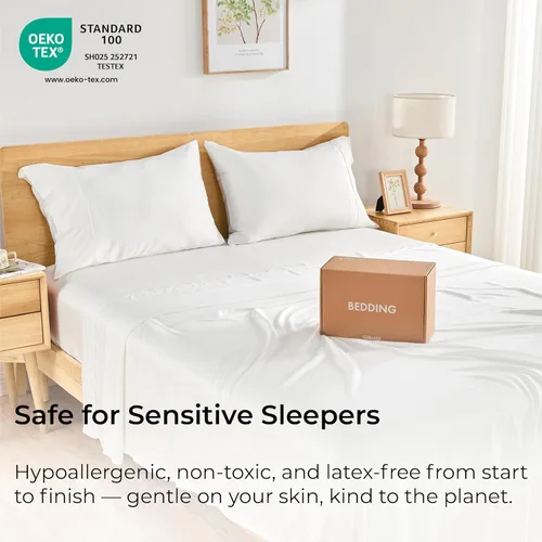 Vista 8 de GOKOTTA Juego de sábanas tamaño King de 6 piezas, 100% rayón derivado de bambú, refrescantes para personas que duermen con calor, sábanas suaves