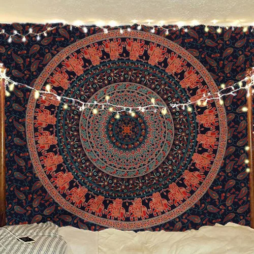 Vista 13 de Bless International - Tapiz hippie indio gitano bohemio psicodélico de algodón mandala colgante en la pared multicolor mandala grande tapiz hippie