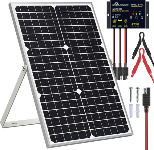 Vista 10 de SOLPERK Kit de panel solar de 10 W 12 V, cargador de batería solar impermeable + controlador MPPT inteligente + soporte de montaje ajustable