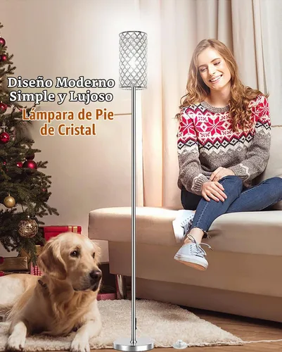Vista 4 de Lámparas de pie de cristal – Moderna lámpara de pie plateada con 3 bombillas LED CCT para decoración elegante del hogar, sala de estar y dormitorio