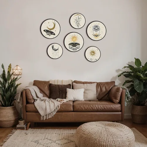 Vista 3 de Barydat 6 Piezas Arte de Pared Boho de Plantas de Madera Decoración de Pared Boho Granja Rústica Colgante de Pared Bohemia para Dormitorio Sala