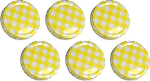 Sunshine Mason Co - Tapas para tarros de una pieza, 6 piezas, color amarillo a cuadros