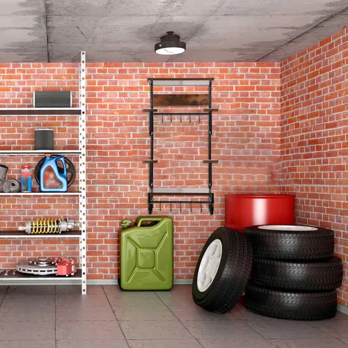 Vista 7 de Soporte para casco de motocicleta, montaje en pared retro para casco de motocicleta y perchero con ganchos, tipo exposición, soporte para casco