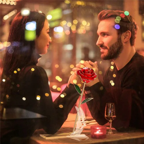 Vista 2 de Regalos para el día de San Valentín para ella, rosa real sumergida en oro de 24 quilates, rosa preservada, rosa bañada en oro para el día de San