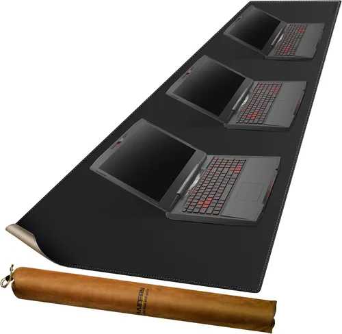 Vista 35 de MAIDERN Tapete de escritorio XXL de corcho y cuero, de 47.2 x 23.6 pulgadas, protector reversible para mouse de escritorio completo (negro)