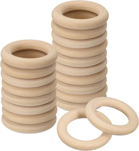 Vista 14 de uxcell 20 anillos de madera natural de 1.181 in (1.2 pulgadas), círculos de madera lisa sin terminar de 0.236 in de grosor para manualidades, tejer